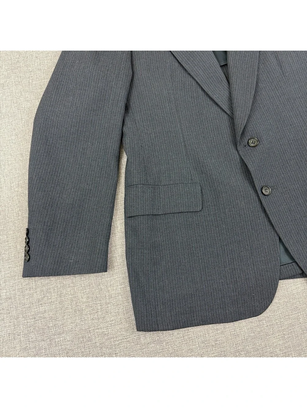 Vintage 90s Kuppenheimer Mens 42R Gray Pinstripe Wool Blazer Sport Coat USA